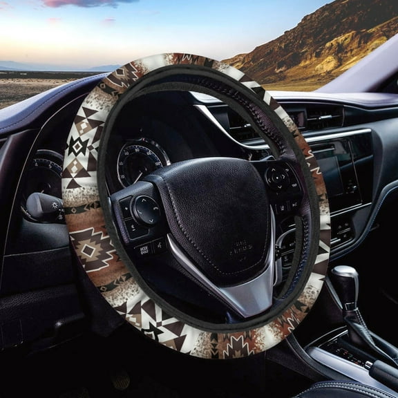 Renewold Southwest American Tribal Navajo Brown Auto Steering Wheel Cover Universal 15 Inch Anti-Slip Neoprene Southwest Tribal Car Steering Wheel Protector for Women Men