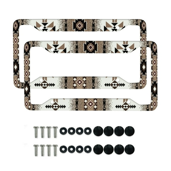 Renewold Southwest American Tribal Tribal Brown Car License Plate Frame, Rust-proof American License Plate Frame Holder for Women Men, Set of 2