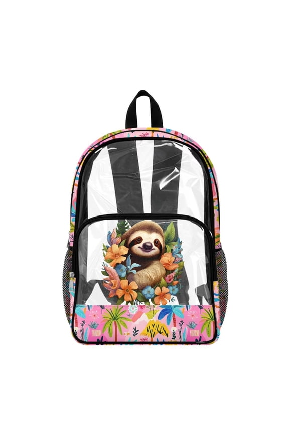 Stadium Clear Backpack Large Capacity Travel Backpack 17 Inch See Through Bag with Side Pockets PVC Clear Bookbag for Stadium Sports Security Check, Koala Floral Palm Tree Print Pink