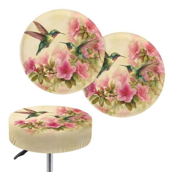 Renewold Stool Covers Elastic Round Bar Stool Cushion Padded Cover 14"-16" Breathable Saddle Stool Cover for Home Decor, 2 Count, Retro Hummingbird Flower Yellow