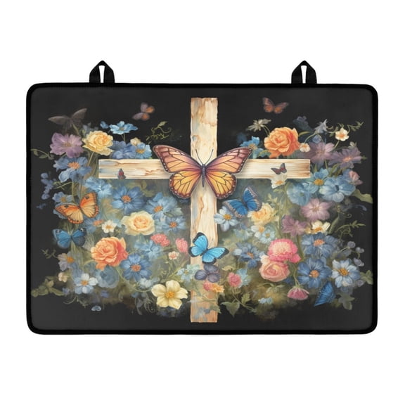 Renewold Stove Top Cover for Electric Stove, Heat Resistant Oil Resistant Stovetop Protector Cover Cooktop Cover Mat Kitchen Decor, 29 x 21 Inch, Cross Butterfly Flower