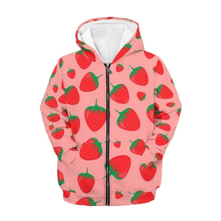 Renewold Strawberry Zipper Hoodies for Teen Girls Graphic Fall Clothes  Sweatshirts 11-13Y Cute Comfortable Crewneck Jacket with Hood Stylish Hoody  Tops Size 6-7 Years 