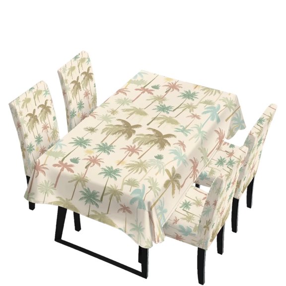 Renewold Stretch Kitchen Chair Slipcovers Removable Anti-wrinkle Rectangle Table Cloth, 5 Pieces Dining Table Chair Covers Set, Washable Dining Room Decoration, Palm Tree Print