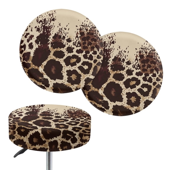 Renewold Stretch Seat Cover for Round Stool 13-15 Inch Breathable Bar Stool Slipcover Dustproof Vanity Seat Slipcover for Home Bar Decor, 2 Count, Brown Leopard Print Splash