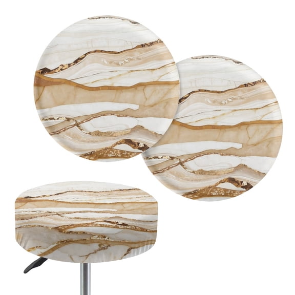 Renewold Stretch Stool Cover Furniture Protector Soft Round Stool Covers 13-15 Inch Elastic Bar Stool Seat Slipcovers Home Bar Decor, 2 Pack, Marble Light Brown