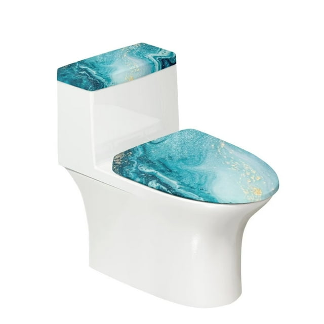 Renewold Stretchable Toilet Lid Cover Sets for Bathroom Blue Marble