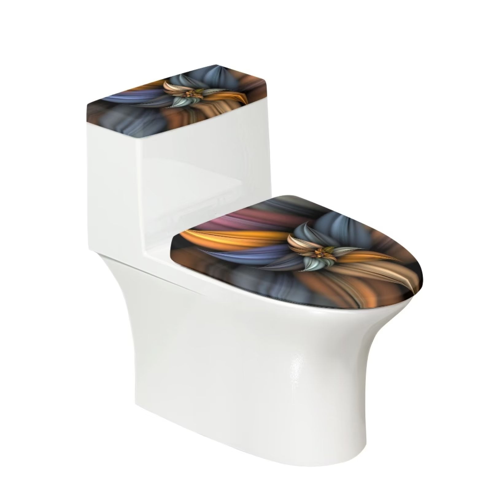 Renewold Stretchable Toilet Tank Covers Set Brown Retro Flowers Toilet