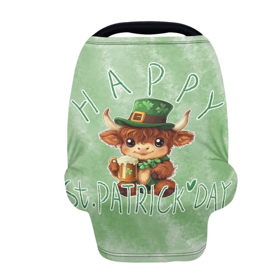 Renewold Stretchy Baby Car Seat Cover Carseat Canopy for Babies Universal Baby Breastfeeding Stroller High Chair Shopping Cart Cover for Saint Patrick's Day Decor, Highland Cow Beer Green