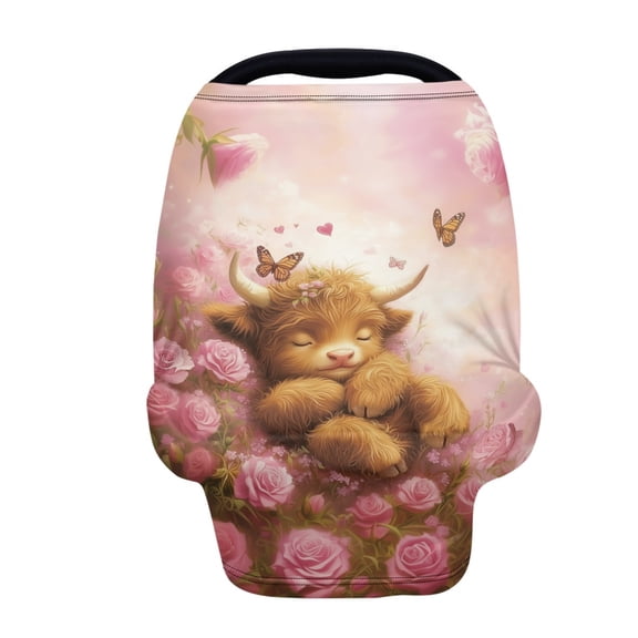 Renewold Stretchy Baby Car Seat Cover Nursing Breastfeeding Shopping Cart High Chair Stroller Covers Infinity Scarf Car Seat Canopies Halloween Decor, Cute Highland Cow Rose