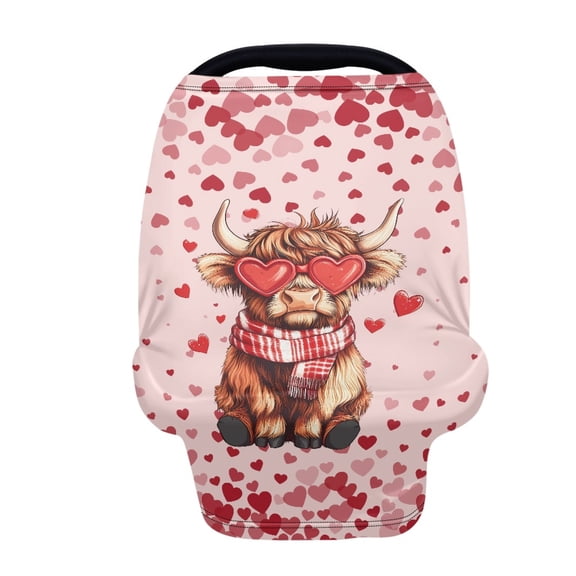 Renewold Stretchy Baby Car Seat Cover Nursing Breastfeeding Shopping Cart High Chair Stroller Covers Infinity Scarf Car Seat Canopies for Valentine's Day, Highland Cow Heart Pink