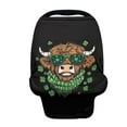 thumbnail image 1 of Renewold Stretchy Baby Car Seat Covers Carseat Canopy Baby Breastfeeding Stroller High Chair Shopping Cart Cover for Girls Boys for Saint Patrick's Day Decor, Highland Cow Clover Black, 1 of 7