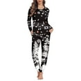 thumbnail image 1 of Renewold Stretchy Ladies Pajamas Sets of 2 Xmas Trees Music Notes Loose Fitting Top and Pants fpr Jogger Walking Christmas Athletic Clothing Loungewear Size L, 1 of 4