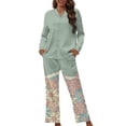 thumbnail image 1 of Renewold Stylish Flowers Button Down Pajama Set Plus Size XL 2 PCS Loose Nightwear Jogger Yoga Sleepwear Casual Warmth Fall Spring Winter Women Nightwear, 1 of 6