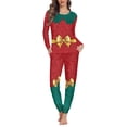 thumbnail image 1 of Renewold Stylish Pajamas for Girls Women Christmas Bow Print Indoor Daily Wear Leisure Top and Pants Set of 2 Size XL Cozy Crewneck Clothes Loungewear for Jogger Walking, 1 of 4