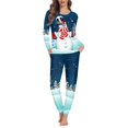 thumbnail image 1 of Renewold Stylish Snowman Size 5XL Nightwear for Women Christmas Winter Snow Pajama Pants with Big Pocket Comfortable Loose Fitting Round Neck Loungewear Set of 2, 1 of 4