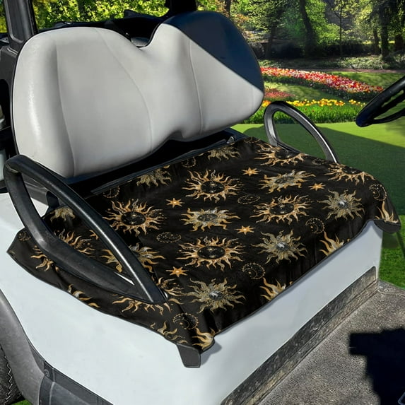 Renewold Summer Golf Cart Seat Cover Lightweight Golf Cart Seat Blanket Keeps Seat Cool & Comfort Fits for Most 2-Seat Golf Carts, Gold Sun Moon Star Print