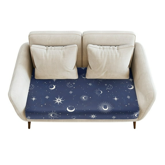 Renewold Sun Moon Star Navy Blue Stretch Couch Cushion Slipcover Separate Sofa Seat Cushion Cover Soft Loveseat Cushion Cover Washable Furniture Protector with Elastic Bands, M