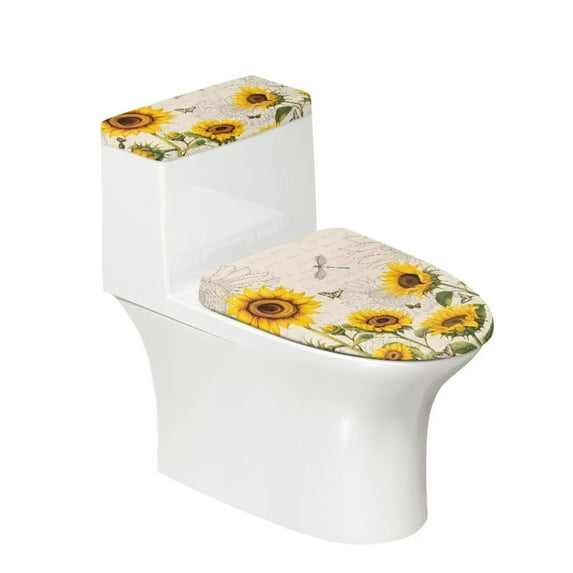 Renewold Sunflower Dragonfly Toilet Cover Sets 2pcs Dustproof Toilet Lid Cover & Tank Lid Covers Durable Splash Resistant Toilet Protector for Bathroom