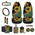 thumbnail image 1 of Renewold Sunflower Leopard Print Green 12 PCS Front Car Seat Cover Full Set, with Steering Wheel Cover Seat Belt Pad Armrest Mat Trash Bin Rear View Mirror Cover Cup Holders Keychain Air Vent Pouch, 1 of 7