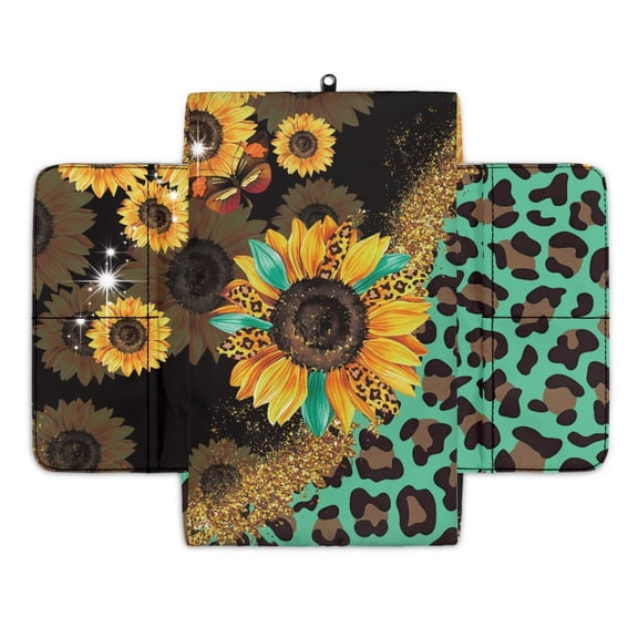 Renewold Sunflower Leopard Print Green Car Center Console Pad Comfortable Anti-slip Armrest Cushion with Organizer Pocket Arm Rest Cover Console Lid Protector Cushion Auto Interior Accessories