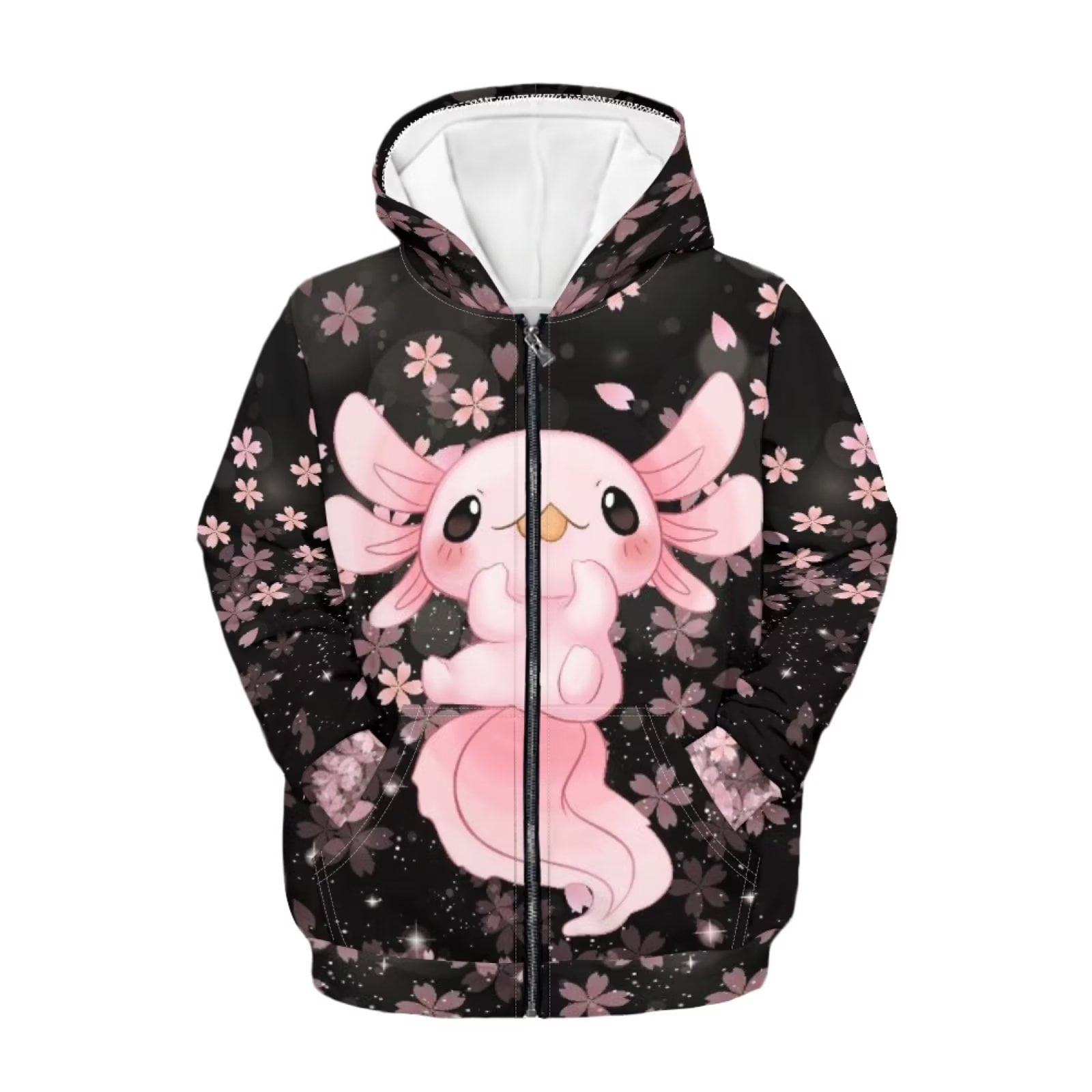 Renewold Teen Girls Sakura Axolotl Hoodie Casual Hooded Zipper Jacket ...