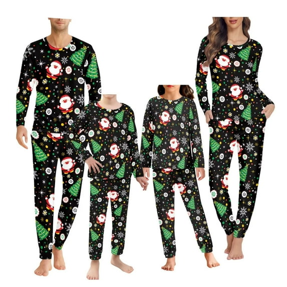 Renewold Thermal Nightwear Santa Snowflake Pajamas Family Set Matching Soft Long Sleeve Pullover Sweatshirt Pants 2pcs Loose Sleepwear for Women Size 5XL,Christmas Day