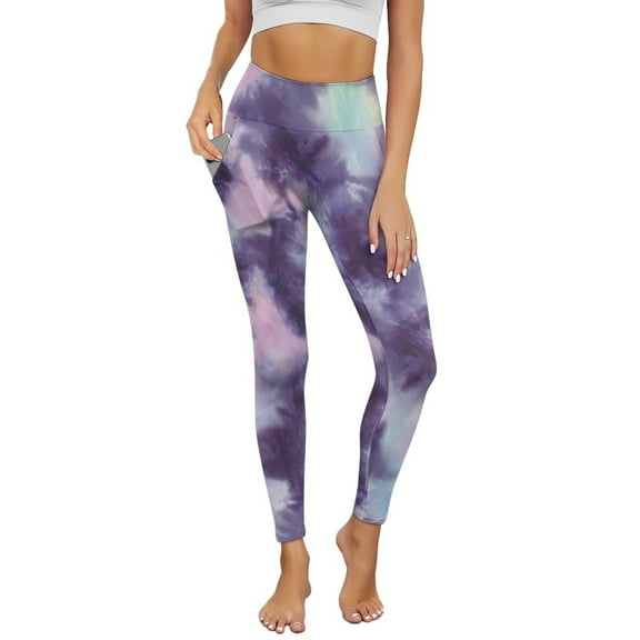 Renewold Tie-dye Dark Violet Leggings for Women with Pockets Running Pants Tight High Waisted Stretchy Graphic Leggings Trendy Essential Leggings Scrunch Butt Lifting, 3XL