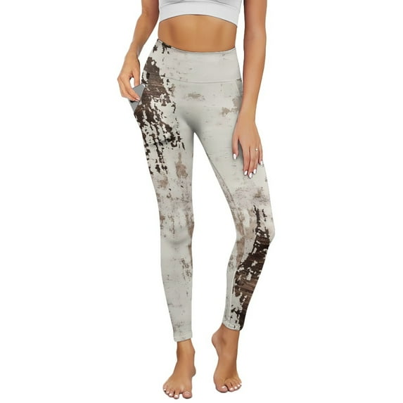 Renewold Tie-dye Wood Grain Womens Leggings with Pockets High Waist Hip Lift Tummy Control Pocket Yoga Pants Buttery Soft Stretchy Workout Yoga Pants with Plus Size, L