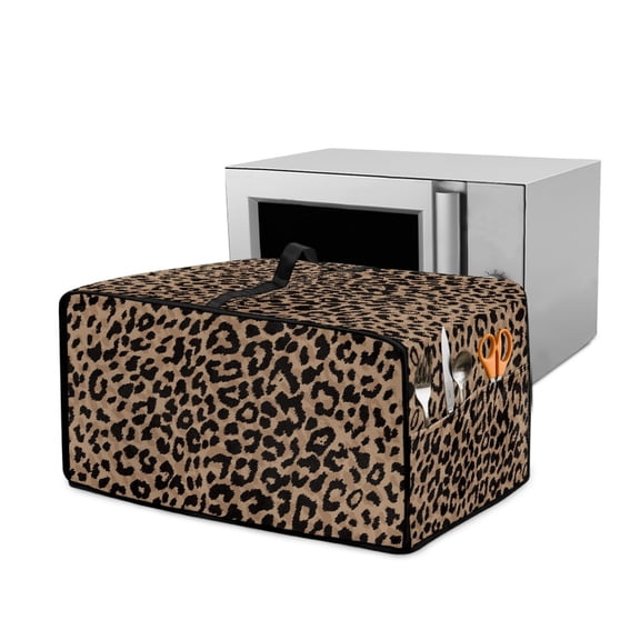 Renewold Toaster Oven Cover Dust-Proof Polyester Convection Oven Air Fryer Protector with Accessory Pockets and Handle Home Kitchen Decor, 18.5 x 14.5 x 9 Inches, Brown Leopard Print