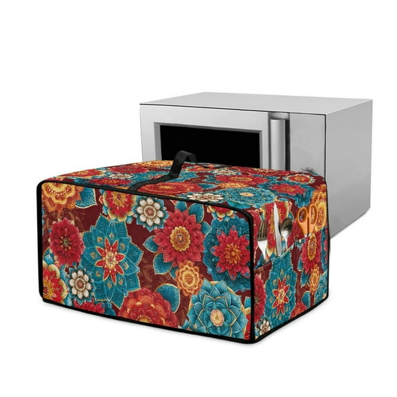 Renewold Toaster Oven Cover Dustproof Kitchen Appliance Cover for Convection Oven Air Fryer, with Accessory Pockets Rectangular Protective Case, 22.5 x 18.5 x 13 Inches, Boho Mandala Flower Red