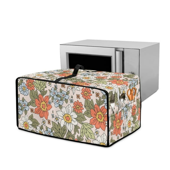 Renewold Toaster Oven Cover Stain-Resistant Air Fryer Smart Oven Protector with Storage Pockets Easy Clean Kitchen Appliance Accessories, 18.5 x 14.5 x 9 Inches, Floral Orange Blue