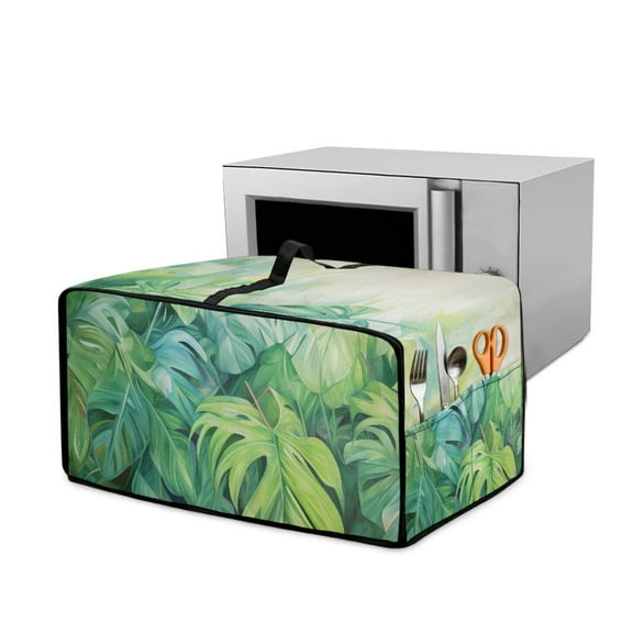 Renewold Toaster Oven Cover Stain-Resistant Air Fryer Smart Oven Protector with Storage Pockets Easy Clean Kitchen Appliance Accessories, 18.5 x 14.5 x 9 Inches, Monstera Leaf Green