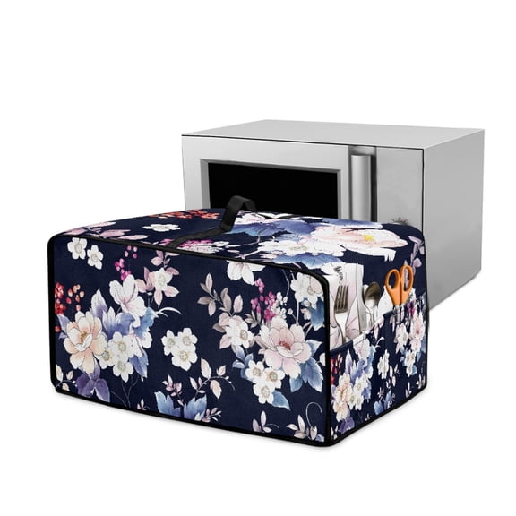 Renewold Toaster Oven Dust Cover with Accessory Pockets Dust Protection Easy Clean Microwave Oven Air Fryer Protector Case Kitchen Accessories, 18.5 x 14.5 x 9 Inches, Elegant Floral Dark Blue