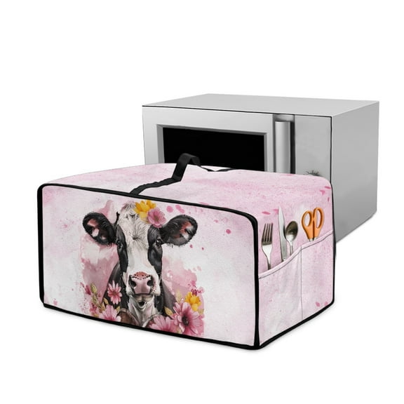 Renewold Toaster Oven Dust Cover with Accessory Pockets Dustproof Washable Rectangular Convection Oven Air Fryer Protective Cover Case, 20.5 x 16.5 x 10 Inches, Cow Daisy Pink