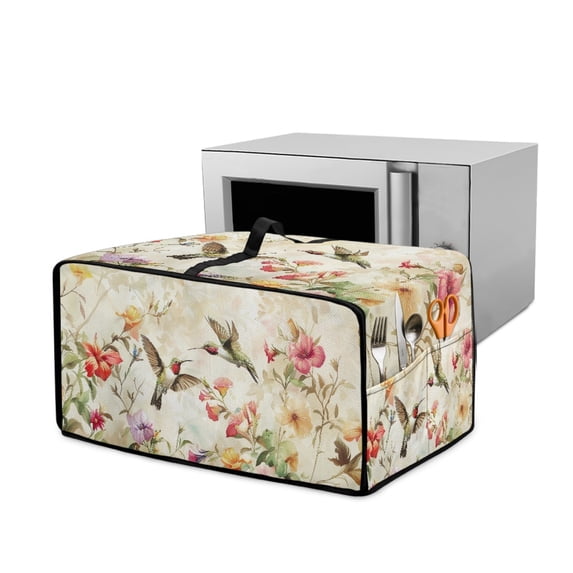 Renewold Toaster Oven Dust Cover Linen-Look Polyester Washable Convection Oven Air Fryer Small Appliance Protection Case Kitchen Accessories, 18.5 x 14.5 x 9 Inches, Hummingbird Floral Retro
