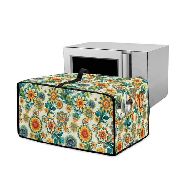 Renewold Toaster Oven Dust Cover Linen-Look Polyester Washable Convection Oven Air Fryer Small Appliance Protection Case Kitchen Accessories, 18.5 x 14.5 x 9 Inches, Boho Mandala Flower Orange Teal