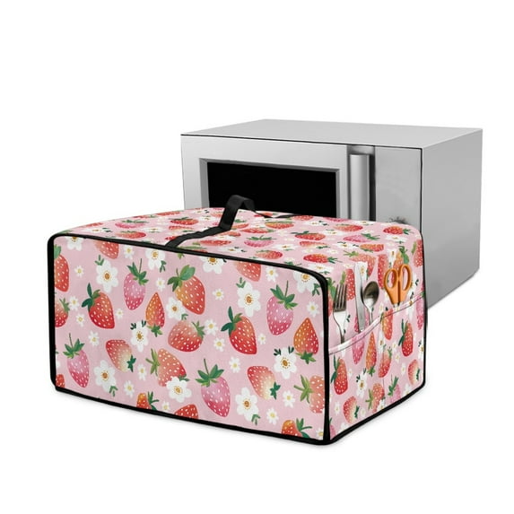 Renewold Toaster Oven Dust Cover Linen-Look Polyester Washable Convection Oven Air Fryer Small Appliance Protection Case Kitchen Accessories, 22.5 x 18.5 x 13 Inches, Strawberry Flower Pink
