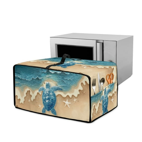 Renewold Toaster Oven Protection Case with Accessory Pockets Dustproof Microwave Oven Air Fryer Protector Polyester Small Appliance Cover, 20.5 x 16.5 x 10 Inches, Sea Turtle Beach