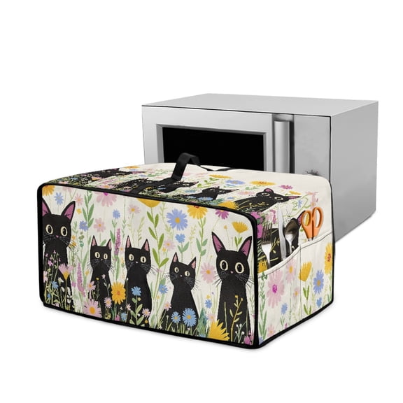 Renewold Toaster Oven Protection Case with Accessory Pockets Dustproof Microwave Oven Air Fryer Protector Polyester Small Appliance Cover, 20.5 x 16.5 x 10 Inches, Black Cat Daisy Flower