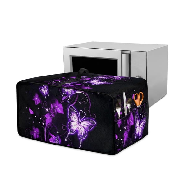 Renewold Toaster Oven Protection Case with Accessory Pockets Dustproof Microwave Oven Air Fryer Protector Polyester Small Appliance Cover, 22.5 x 18.5 x 13 Inches, Butterfly Flower Violet