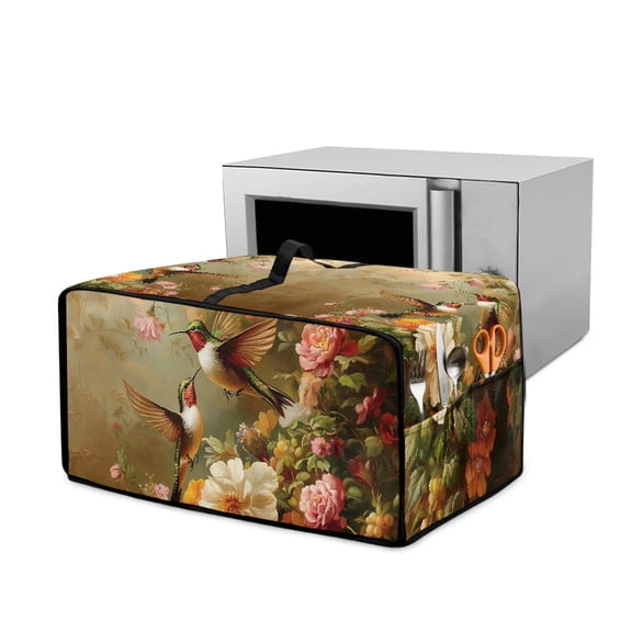 Renewold Toaster Oven Protective Cover with Accessory Pockets Dust-Proof Stain-Resistant Smart Oven Air Fryer Home Kitchen Decor Fits Machine Up to 20.5 x 16.5 x 10 Inches, Hummingbird Peony Retro