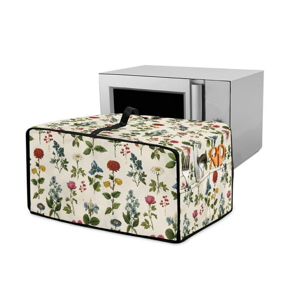 Renewold Toaster Oven Protector Stain-Resistant Polyester Smart Oven Air Fryer Protective Case with Accessory Pockets Home Kitchen Decoration, 18.5 x 14.5 x 9 Inches, Floral Beige Retro