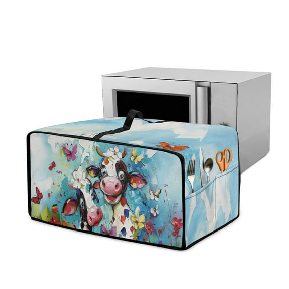 Renewold Toaster Oven Protector Stain-Resistant Polyester Smart Oven Air Fryer Protective Case with Accessory Pockets Home Kitchen Decoration, 22.5 x 18.5 x 13 Inches, Cow Flower Oil-painting