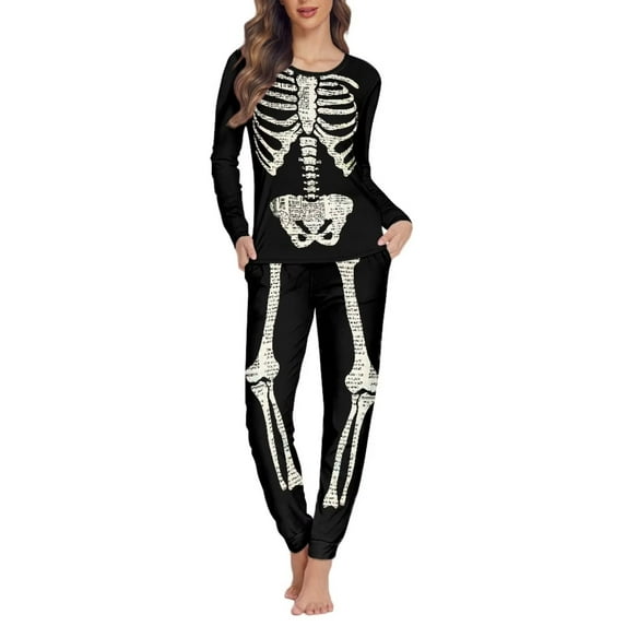 Renewold Trendy Halloween Skull Sleepwear for Women Fashion Loungewear Pajama & Pants Set of 2 Personalized Yoga Jogger Sport Pullover Outfits Size L