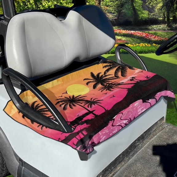 Renewold Universal Golf Cart Seat Cover Breathable Golf Cart Seat Blanket Year-Round Comfort Fit for Most 2-Seat Golf Cart, Hawaiian Palm Tree Pink Sky