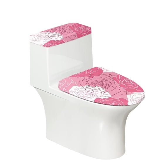 Renewold Universal Toilet Dust Cover with Elastic Bottom Pink Roses Bathroom Toilet Lid Cover Stretchable Toilet Tank Lid Covers Set 2 Pieces Valentine's Day Decor