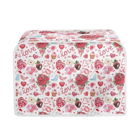 Renewold Valentine's Day Theme Toaster Cover 4 Slice Rose Love Wide Slot Bread Maker Dust Cover Waterproof Kitchen Appliance Cover Decorative Accessories