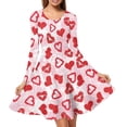 thumbnail image 1 of Renewold Valentine's Day Women Long Sleeve Dresses Heart Print Kiss Lips Fall Winter Outdoor Dance Skater Dress Stretchy Comfy Elastic Waist Flared Dress Size S, 1 of 7
