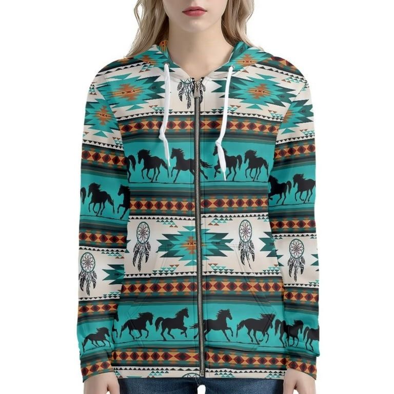 Native print hoodies top