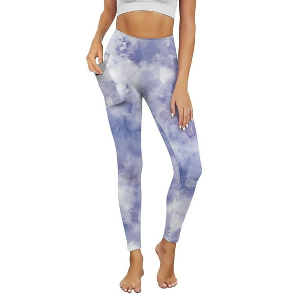 Renewold Violet Tie-dye Womens Yoga Pants with Pockets High Waisted Womens Leggings Cute Exercise Yoga Leggings Opaque Activewear Lightweight Ankle Leggings, M